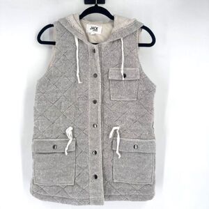 Jack by BB Dakota Hooded Button Down Vest Size Medium Quilted Herringbone